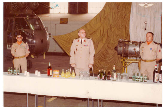 Juillet 1982, passation de commandement  de l'ESR du 2e RHC entre la capitaine STEVENIN et le capitaine MOULINES. Alat.fr