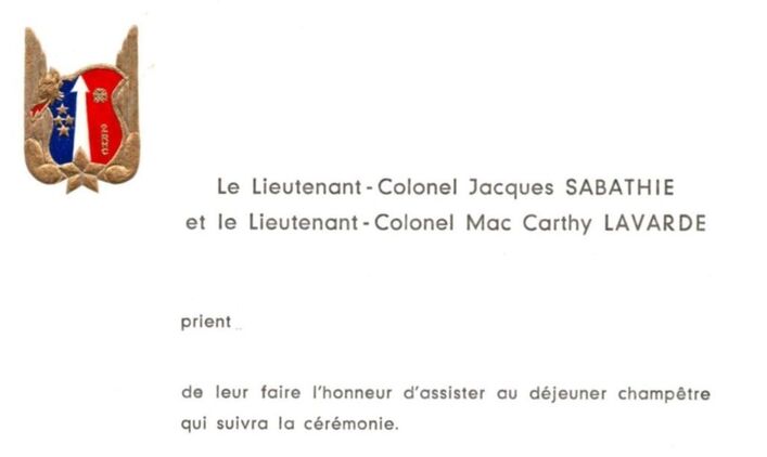  2e RHC : carton d'invitation au déjeuner suivant la passation de commandement du 5 juillet 1984 Alat.fr