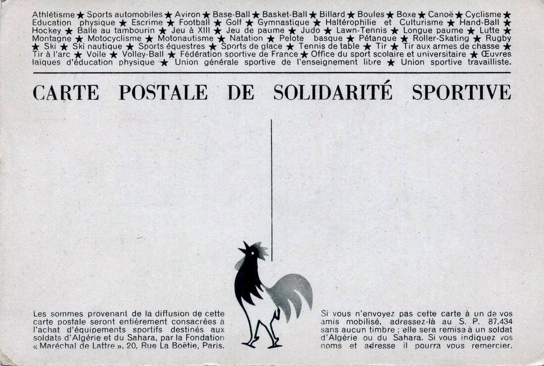 Carte postale de solidarité sportive, provenant du GALAT n° 101 verso Alat.fr