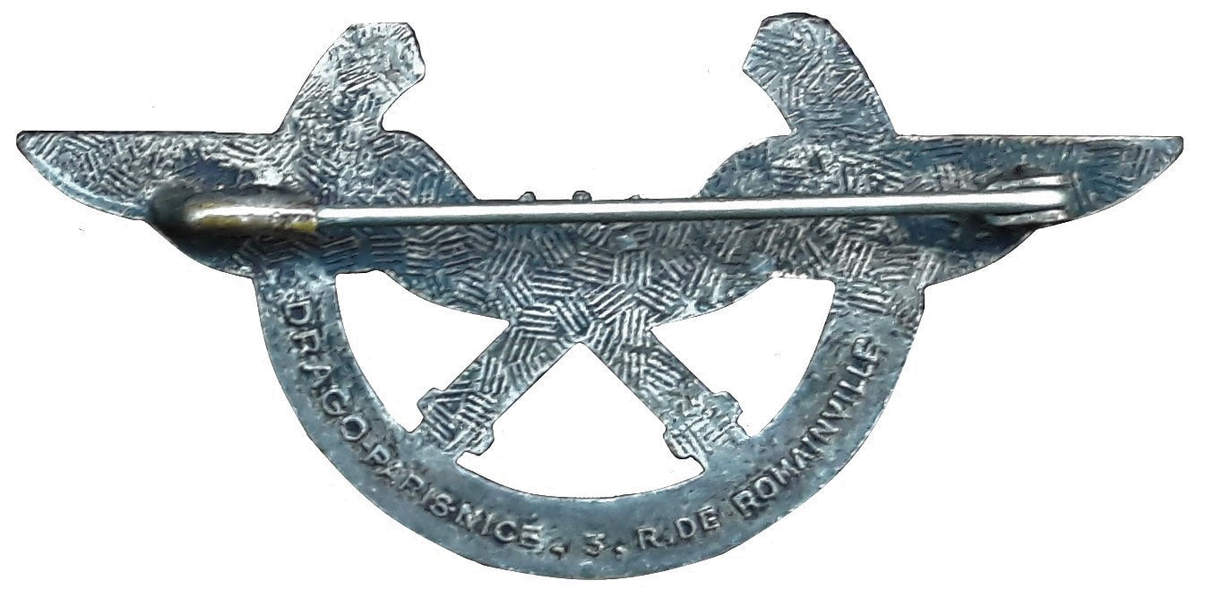 Dos insigne CPOA  DRAGO Romainville, guilloché, plat et argenté, avec monture épingle à bascule Alat.fr