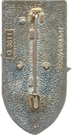Dos insigne groupe de manœuvre de l'ESALAT, BOUSSEMART, translucide, légèrement granuleux, plat et argenté, avec monture épingle à attache fixe Alat.fr