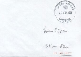 Enveloppe avec cachet ONUSOM du 27/09/1993 Alat.fr