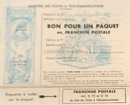 Philatélie : bon pour envoi d'un paquet en franchise postale Alat.fr