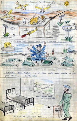 Caricatures au Pelotons avions de la 10e DP : installation du peloton à La Réghaia, de mai à juillet. Alat.fr