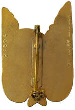 Dos insigne 2e RHC, type 2 : DELSART, translucide. Dos lisse, plat et doré, avec monture épingle à bascule rivetée. Alat.fr
