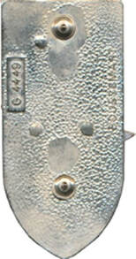 Dos insigne EAALAT Dax BOUSSEMART, granuleux, plat et argenté, avec monture type pin's. Écu et sigle argentés Alat.fr