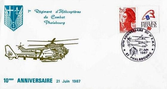 Enveloppe 10e anniversaire du 1er RHC du 21 juin 1987 Alat.fr