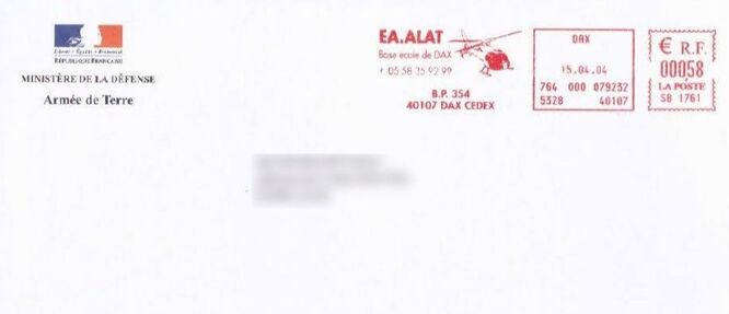 Enveloppe d'avril 2004 de l'EAALAT de Dax Alat.fr