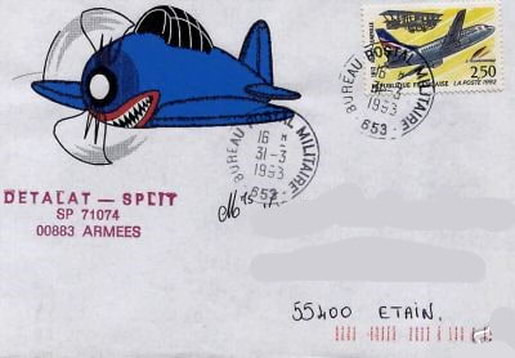 Enveloppe du DETALAT FORPRONU avec avion bleu Alat.fr