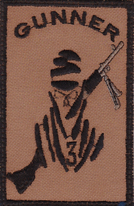Patch tissu rectangulaire GUNNER 3e RHC, marron avec silhouette de Gunner équipé de son fusil, Alat.fr