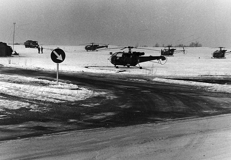 ALOUETTE III de l'EHA du GALDIV 3 sous la neige, lors de manœuvres à Münsingen, en 1978 (2). Alat.fr