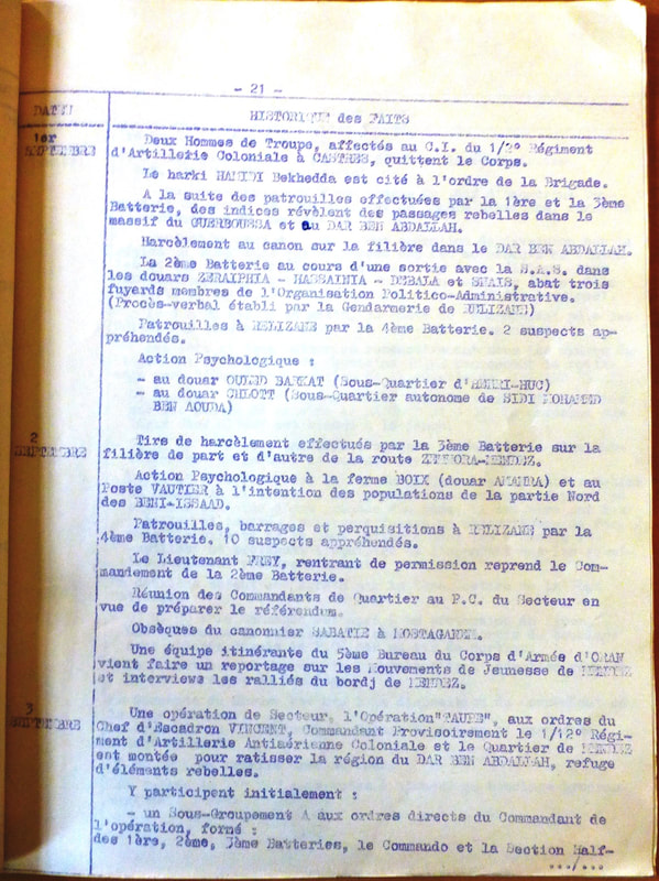 JMO du 3 septembre 1958 du 1/12e Régiment d’artillerie de Marine Alat.fr