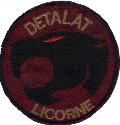 Patch tissu fond rouge, du DETALAT Licorne, mandat n° 3 Alat.fr