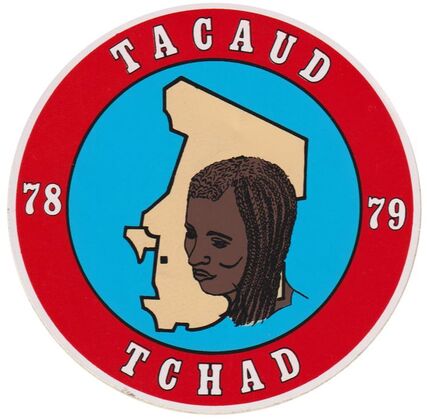 Autocollant opération TACAUD avec tête de femme africaine et carte du Tchad
