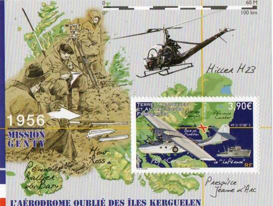 Bloc timbre mission 1956 dans les TAAF, avec photo HILLER H23 Alat.fr