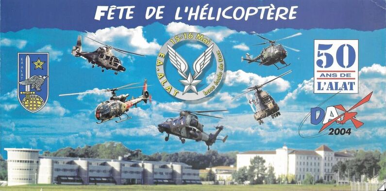 Carton d'invitation à la fête de l'hélicoptères de l'EAALAT de Dax des 15 et 16 mai 2004 Alat.fr