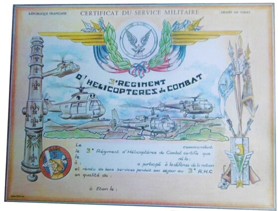  Certificat du service militaire du 3e RHC, avec insigne régimentaire type 1 Alat.fr