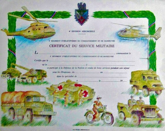 Certificat du service militaire du 4e RHCM Alat.fr