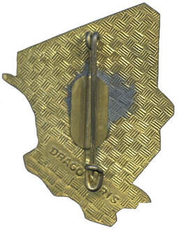 Dos de l'insigne DETALAT Tchad type 1 : DRAGO, dos guilloché, plat et doré, avec monture boléro à une pastille rectangulaire aux coins arrondis Alat.fr