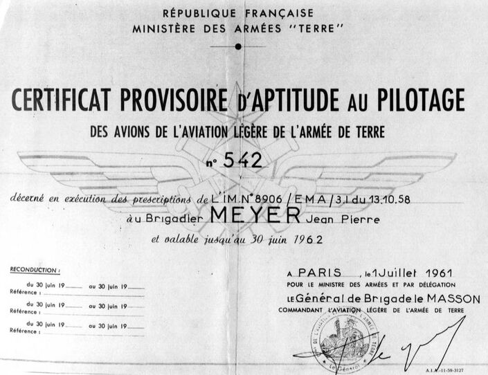 Certificat provisoire d'aptitude au pilotage de Jean-Pierre MEYER Alat.fr