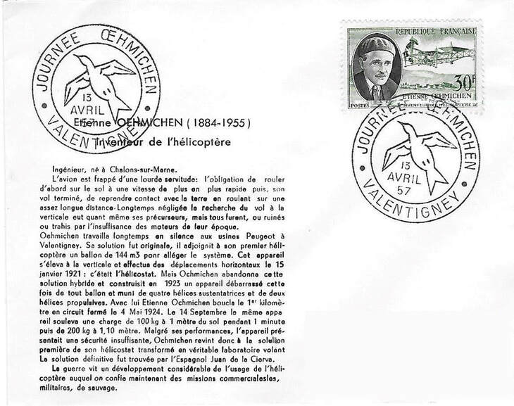 Enveloppe journée Étienne ŒHMICHEN du 13 avril 1957 Alat.fr