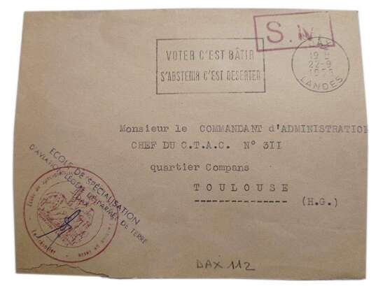 Enveloppe de 1958, avec flamme ESALAT Alat.fr