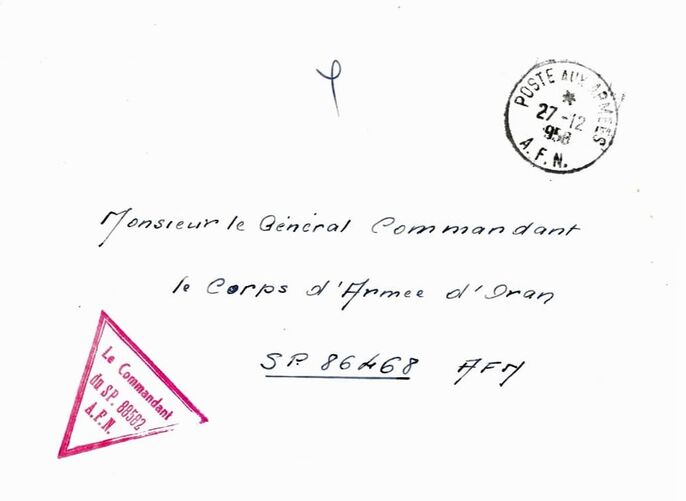 enveloppe dans laquelle étaient adressés les vœux du lieutenant-colonel RAZY, commandant l'EAALAT de Sidi-Bel-Abbès Alat.fr