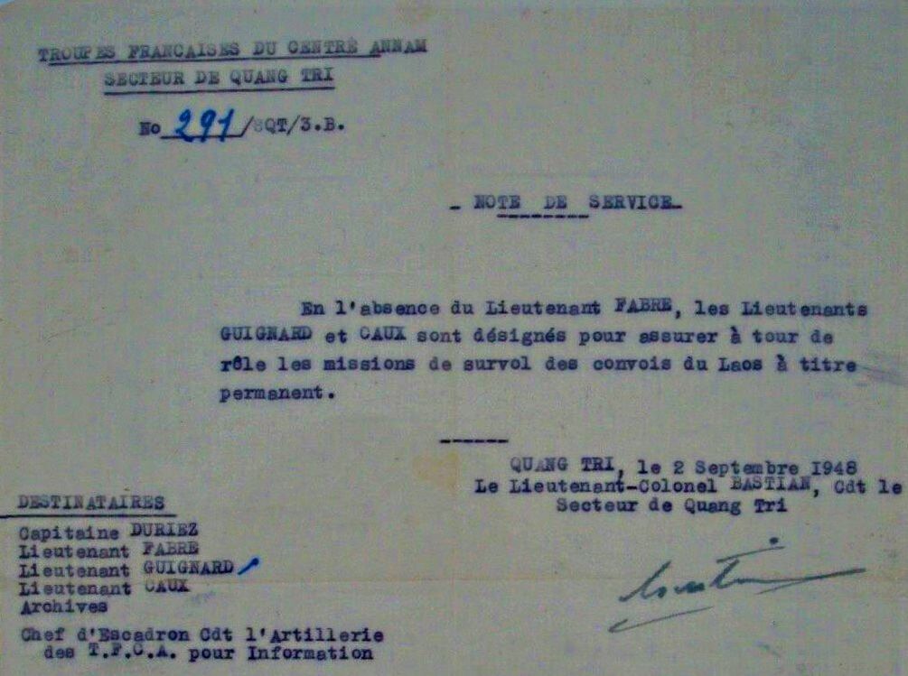 Note de service n° 291/BQT/3.B du 2 septembre 1948 du 2e GAOA Alat.fr