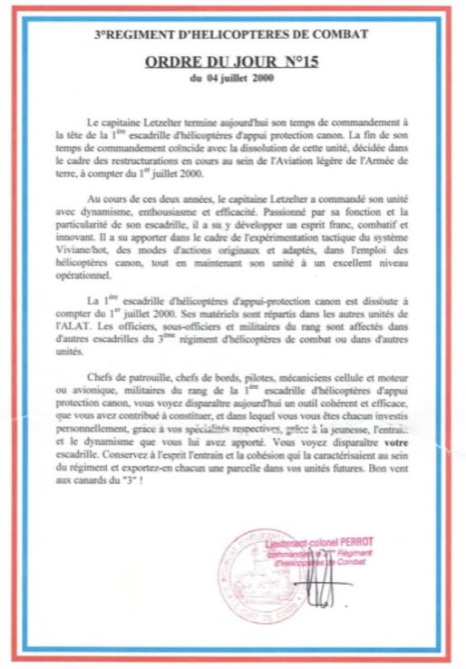 Ordre du jour n° 15 du 04 juillet 2000 du 3e RHC Alat.fr