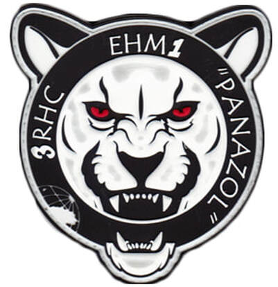 Patch tête de Puma blanche et inscription PABAZOL de la 1ère EHM du 3e RHC Alat.fr