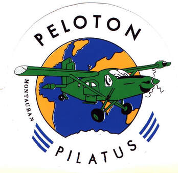 Autocollant avec mappemonde et Pilatus, du peloton PILATUS de la 18e ETCM de Montauban Alat.fr