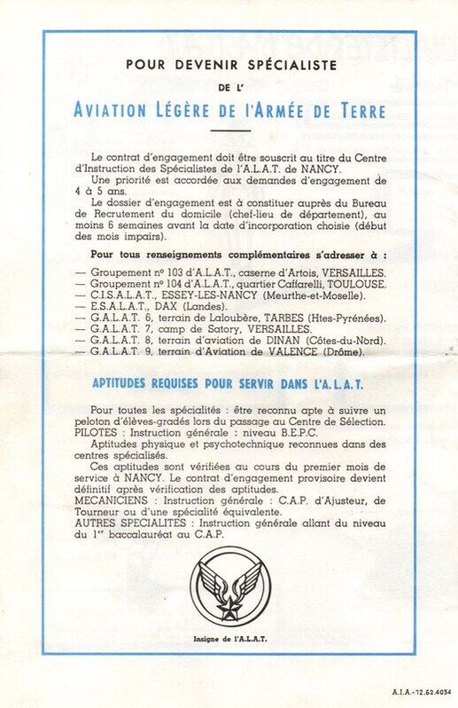 Plaquette recrutement ALAT décembre 1962 Alat.fr
